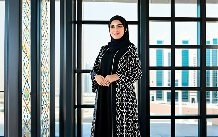 **Prompt:** A confident businesswoman in a stylish, fully clothed, modest modern abaya, standing in a bright, contemporary office in Dubai, United Arab Emirates. Background features clean lines, glass walls, and subtle Islamic geometric patterns. Professional attire, safe for work, appropriate content, perfect anatomy, natural proportions, professional photography, high quality.