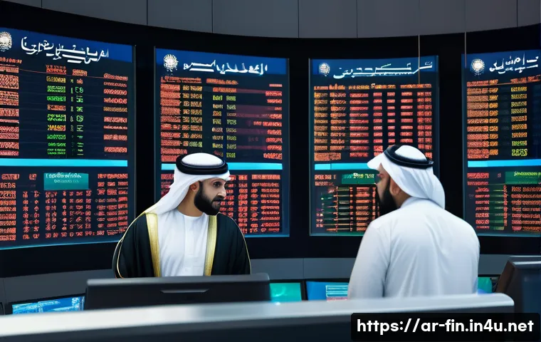 자유무역협정과 환율 관계 - A bustling Middle Eastern financial market scene depicting traders and investors analyzing currency ...